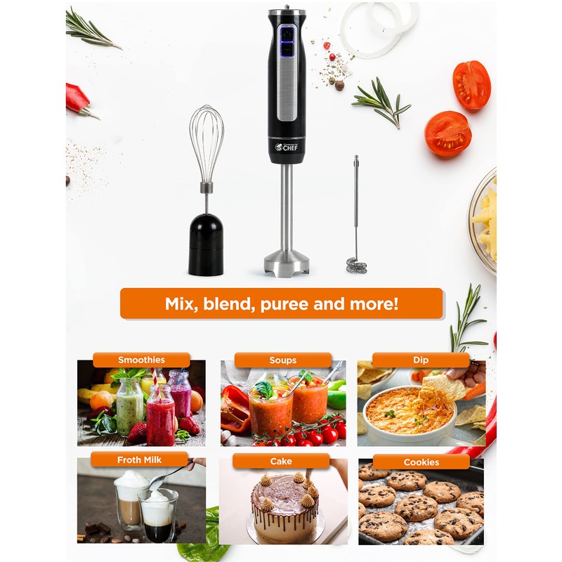 Commercial Chef Multi-Purpose Immersion Hand Blender with Detachable Stainless Steel