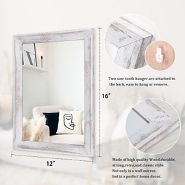 AAZZKANG Mirrors for Wall Rustic Wood Framed Mirror Decorative Farmhouse Bedroom Bathroom Hanging Mirror Wall Decor Rectangle White