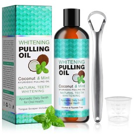 Coconut Oil Mouthwash, Enjuague Bucal Con Aceite De Coco, Cuidado Oral Natural, Protección Contra El Mal Aliento, Teeth Whitening Mouthwash With Tongue Scraper (Menta)