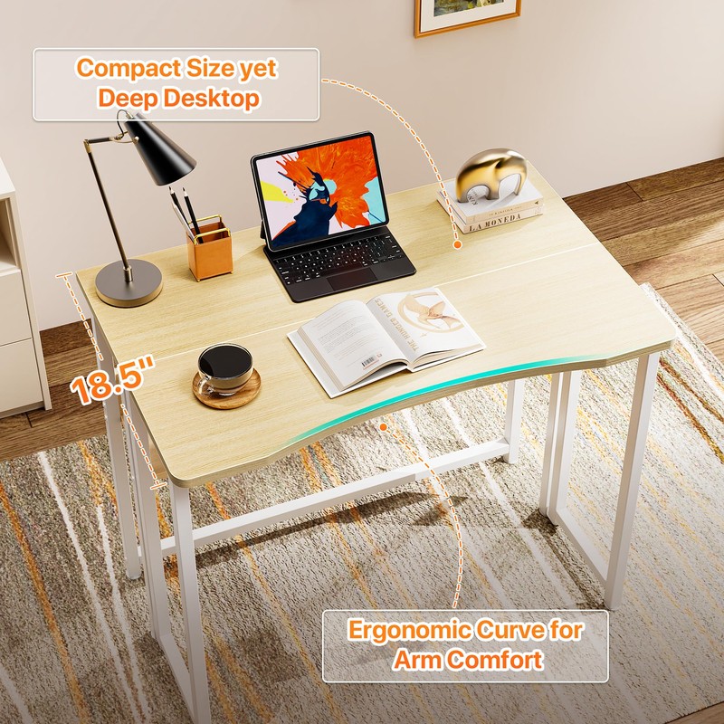 Huuger Folding Desk with Storage Shelf, 31.5 Inch Foldable Computer