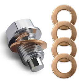 Gseigvee 1 Piece Aluminum Engine Oil Drain Plug, Sump Drain Nut Bolt, with 5 Washer Bolts Leak-Proof Replacement, Universal for Auto Motorcycle Boats Heavy Duty Oil Drain Plug (Silver #M14x1.5)