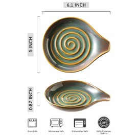 Spoon Rest for Kitchen Counter,5" Spoon Holder for Kitchen Counter Stove Top Ceramic Spatula Holder for Ladle, Spatula, Spoons or Tongs, Christmas Decor, Unique Green