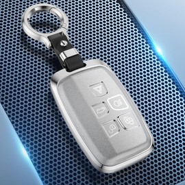 QIULIFAN Key Cover Compatible with Lan-d Rover Range Rover Discovery Sport Defender Evoque Velar Jaguar XF XE XJ XJL F-pace F-type 5 Buttons Aluminium Alloy Key Case with Keyring, Silver