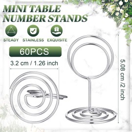 60 Pcs Table Number Holder Mini Place Card Holder 2 Inch Table Number Stands Office Memo Holders Table Name Card Holder Clips Wire Photo Holder Table Sign Stands for Wedding Menu Picture, Silver