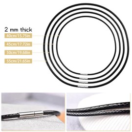 MUYAPAY 4 Pieces Leather Cord Necklace with Adjustable Knot Clasp Chain Men and Women Leather Faux Leather Necklace Leather Rope Chain for Pendant Charm (40-55 cm)