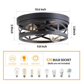 Litaddscen 2 Pack Black Farmhouse Flush Mount Ceiling Light,2-Light Rustic Hallway Light Fixtures,Industrial Lighting Fixtures Ceiling Mount for Kitchen Hall Entry Bedroom Closet