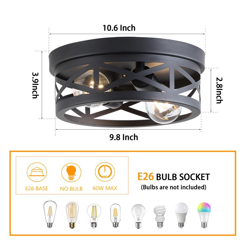 Litaddscen 2 Pack Black Farmhouse Flush Mount Ceiling Light,2-Light Rustic