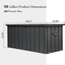 cattino 100 Gallon Outdoor Storage Box, Waterproof Deck Box, Patio Storage Bin with Lockable Lid, Deck Storage Containers for Patio Furniture Cushions, Pool Accessories, Garden Tools - Dark Gray
