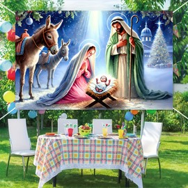 Nativity Scene Christmas Banner - 71x43 Inch Polyester Religious Photography Backdrop for Holiday Decor, Indoor/Outdoor by Blissyard