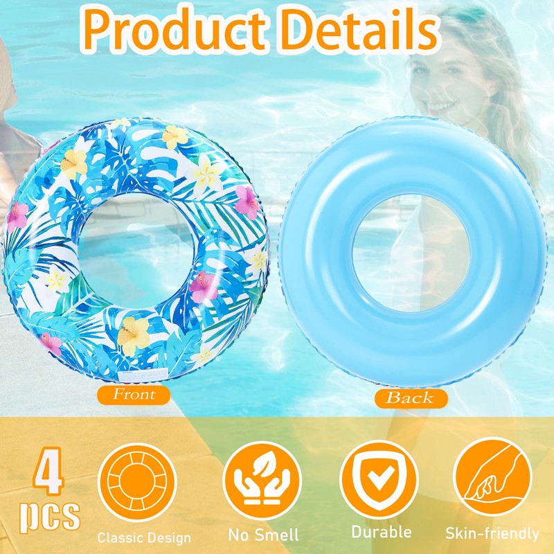 4 pcs Large Luau Pool Floats Inflatable Floaties Rings for