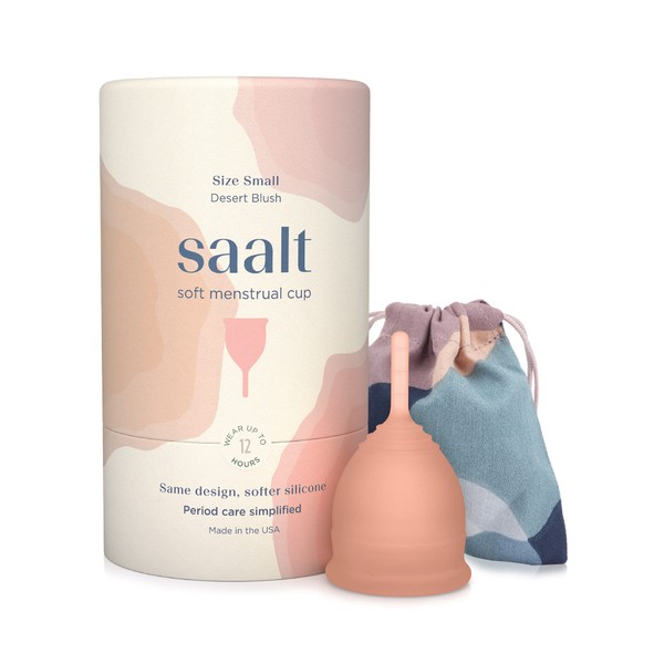 Saalt Soft Menstrual Cup - Best Sensitive Reusable Period Cup - Wear for 12 Hours - Tampon and Pad Alternative (Small (Pack of 1), Desert Blush)