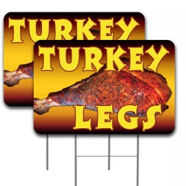 VF Displays™ TURKEY LEGS 2 Pack Double-Sided Yard Signs 16" x 24" with Metal Stakes (Made in