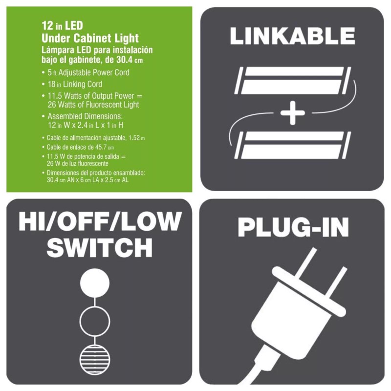 Commercial Electric NEW 12 in. LED White Linkable Plug In