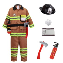 yolsun Tan Fireman Costume for Kids, Boys' and Girls' Firefighter Dress up (7 pcs) 2-3 Years