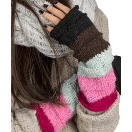 Tribe Azure Fair Trade Arm Warmers Women, Warm Winter 100% Wool Hand Knit Crochet hand warmers gloves, wrist warmers women, Knit Fingerless gloves (PInk)