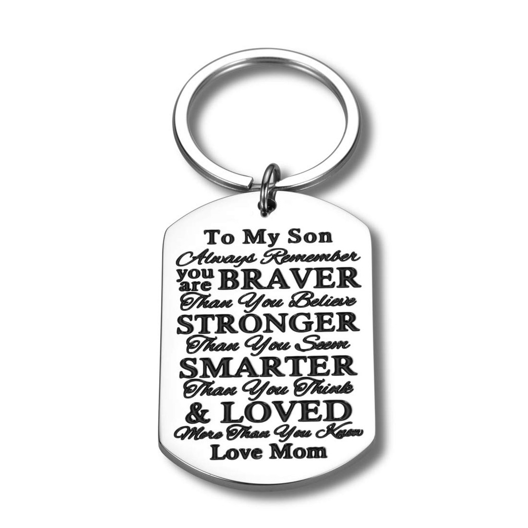 Inspirational Keychain Gifts for Son from Mom Tag Encouragement Present for Teen Boys Men Jewelry Gift Birthday Military Day Graduation Wedding Day Always Remember You Are Braver Pendant