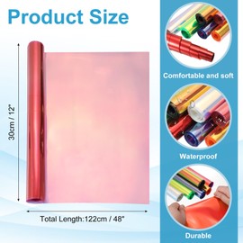 sourcing map Holographic Clear PVC Vinyl Film Holographic PVC Fabric Waterproof Dichroic Film 12 x 48 Inch for Handbags Bows Earrings DIY Craft,Laser Red