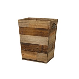 Small Wood Trash Can, Farmhouse Rectangular Garbage Can Waste Basket, Rustic Distressed Reclaimed Wood Wastebasket, Vintage Wooden Trash Recycling Bin Storage Basket with Metal Handles (Natural)