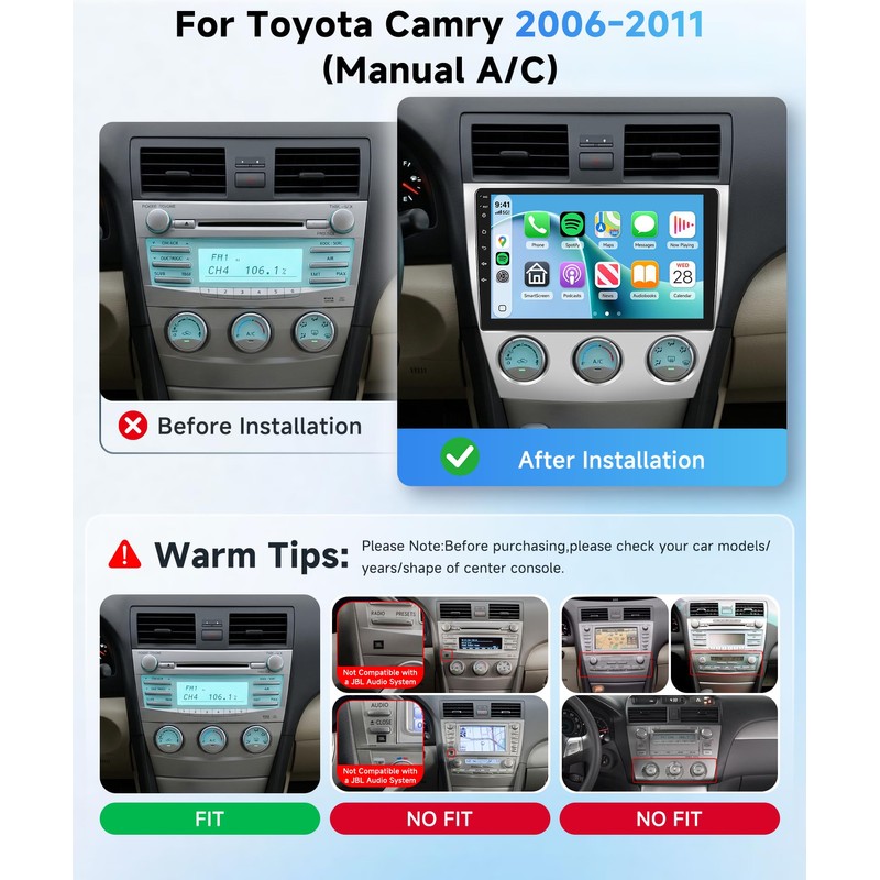 4G+64G Car Radio Stereo for Toyota Camry 2006-2011(Manual A/C) 10.1inch