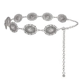 XZQTIVE Women's Boho Chain Belt for Dresses Jeans Western Cowgirl Waist Left Belt Oval Metal Concho Belt, Metal