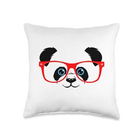 Baby Panda Bear Happy Bear Baby Cute Panda Giant Animal Red Glasses Throw Pillow, 16x16, Multicolor