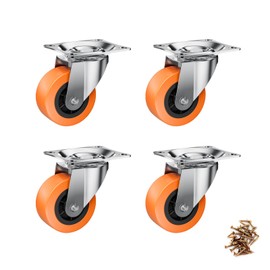 2 Inch Casters, ASHGOOB Caster Wheels/Casters Set of 4, 360° Swivel Universal Plate Caster Wheels for Storage Box/Small Furniture/Kitchen Appliances, Orange Polyurethane (PU) Castors (4 Pack)
