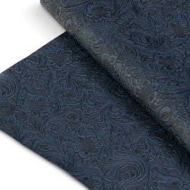 SARANDAVE Tooled Faux Leather Western Cowboy, Floral Embossed Vinyl, Craft DIY and Upholstery Textured PU Pleather Fabric - One Foot 12"x54" (Old Blue)