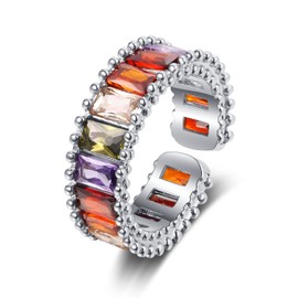 925 Sterling Silver Ring for Women, Solid Silver Romantic Rainbow Crown Opening Ring for Women Jewelry, with 5A Cubic Zirconia，Adjustable Size (Rose Gold)