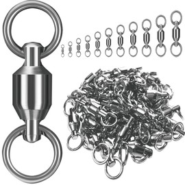 Ball Bearing Swivels #1, Set of 30, Size 11 Types, Stainless Steel, Great for Small and Extra Large Fishing, Nickel Plated, Welded Rings, High Rotation Bearings, Prevents Twisting