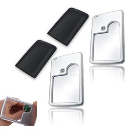 Pocket Magnifier Led Square Credit Card with LED Light Pocket Square Magnifier 3X 6X Lens with Leather Case Magnifying Portable Glasses for Kids Jewelry Science Reading Menu Travel Contracts (2 pcs)