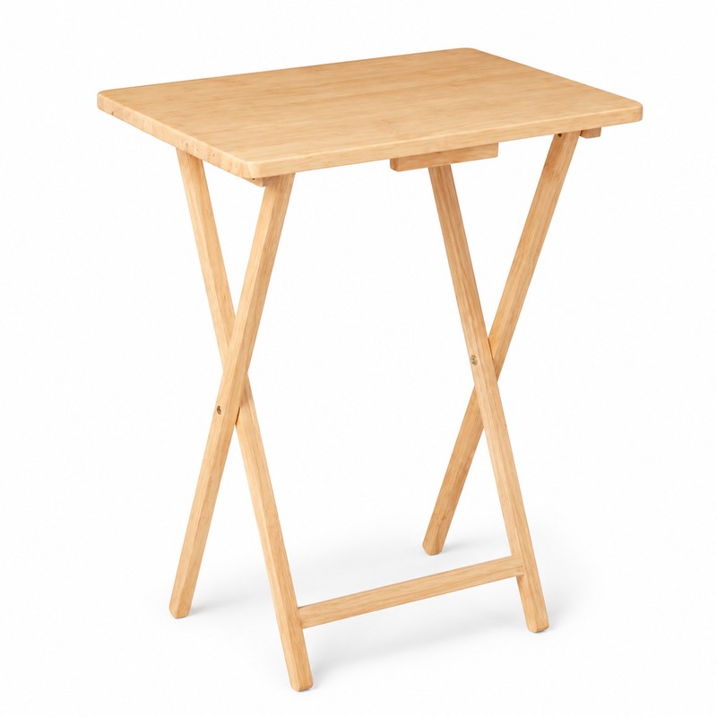 Natural Folding Rubberwood TV Tray Table - Space-Saving Snack &