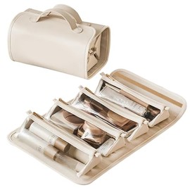 Bolsa de Cosméticos 4 en 1 Desmontable,Grande Neceser Mujer,Cosmetiquera de Viaje,Estuche de Maquillaje Portátil de Cuero Resistente Al Agua,con Asa y 4 Bolsas Desmontables