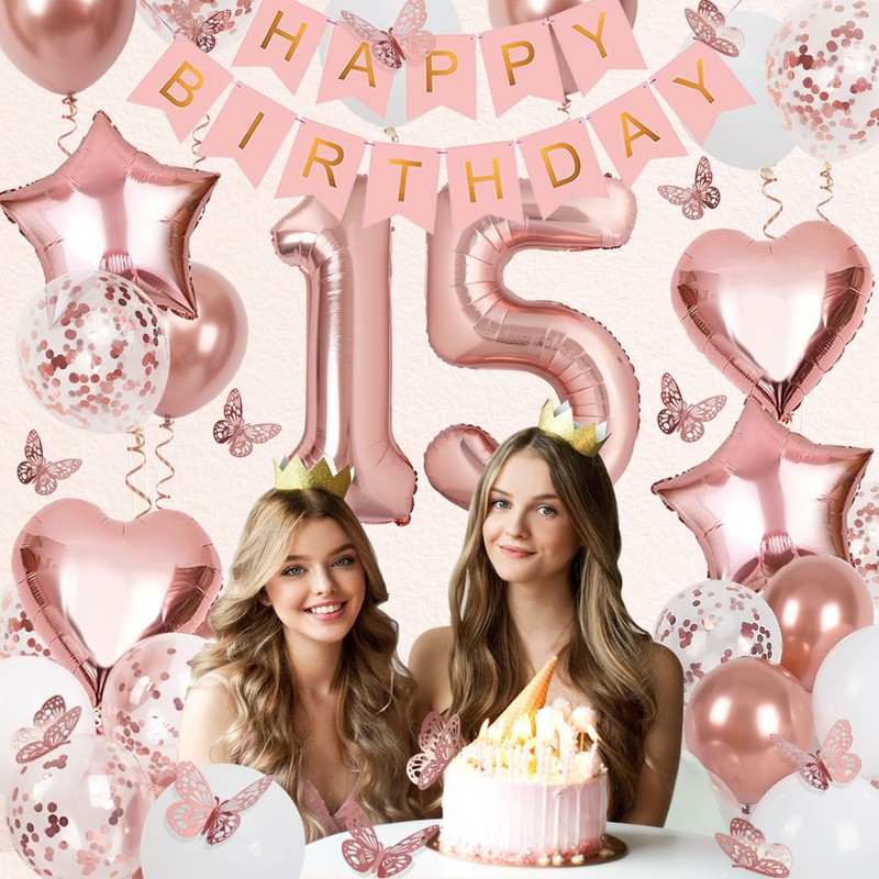 Nelotaor 15th Birthday Decorations for Girls, Rose Gold 40 Inch