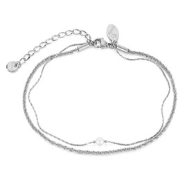 VICKWOOD Anklet Women's Bracelet Stainless Steel with Pearls 17 cm - 30 cm 18K Gold Plating Waterproof Gold/Rose Gold/Silver Gift for Women, 25, Stainless Steel, No Gemstone