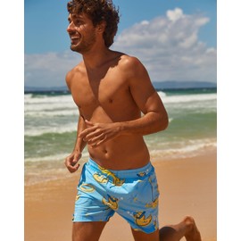 MaaMgic Mens Swim Trunks with Compression Liner 2 in 1 Swimming Shorts Stretch 5.5" Quick Dry Bathing Suits,Ducks Blue,Medium