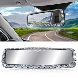 Mulixis Bling Car Rearview Mirrors Decorations Rear View Mirror with HD Glass Rhinestones Automotive Interior Mirrors(MYHSJ-white)