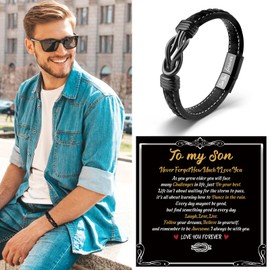 CheersLife To My Son Bracelet,Knot Braided Leather Bracelet for Son Bracelet Gifts for Son From Mum Dad Christmas Birthday Gift for Boys Son Back to School Graduation Gifts
