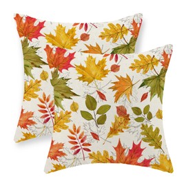 Fall Pillow Covers 18x18 Pack of 2 Orange Green Maple Leaf Throw Pillow Covers Outdoor Decoration,Autumn Thanksgiving Colorful Leaf Decor Pillowcase Linen Decorative Cushion Case for Home Sofa