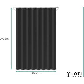 Loti Living Anti-Mould Shower Curtain - 120 x 200 cm - Black Polyester - Includes Rings - Shower Curtains - Shower Curtain Anti Mould - Shower Curtain Bath - Shower Curtain Black