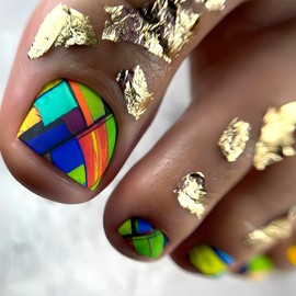 LWTZLW Summer Press on Toenails Short Square Color Stripes False Toe Nails Striped Blue Green Glue ons Toe Nail Matte Acrylic Pressed on Fake Toenails Decorations Reusable for Women