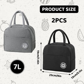 UNIANE Pack of 2 Cool Bags Small for On the Go, Lunch Bag 7 L, Cool Bag Foldable with Foil Lining, Black and Grey Thermal Bag for Food, Lunch Box Bag for School, Picnic, Travel, Office Work