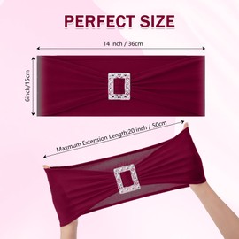 Joccun 30 PCS Spandex Chair Sashes Bows Stretch Chair Cover Band with Buckle Slider Universal Elastic Chair Ties for Wedding Banquet Party Event Decoration (Burgundy)