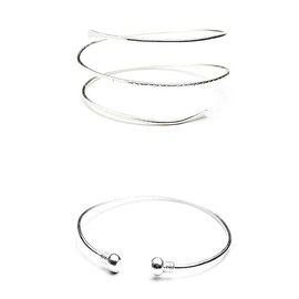 HUNO Minimalist Metal Punk Spiral Coil Upper Arm Cuff Open Arm Bracelet Armlet Adjustable Hammered Wrap Armband Bangle for Women-2pcs silver