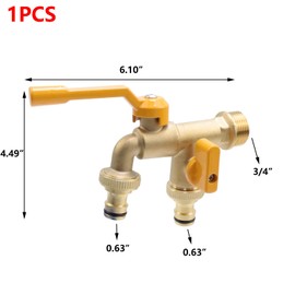 Antrader Double Taps Water Faucet,3/4" Pure Copper Frost Proof Outside Spigot,2 Way Wall Mounted Water Tap with Orange Handle for Lawns,Balcony,1Pcs