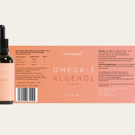 mombloom Omega 3 Vegan - Algae Oil for Pregnant Women, Breastfeeding and Desiring Children - 20 ml - DHA (316 mg) & EPA (158 mg) - Laboratory Tested - Pipette with Dosing Scale - UV Glass (Rosemary +