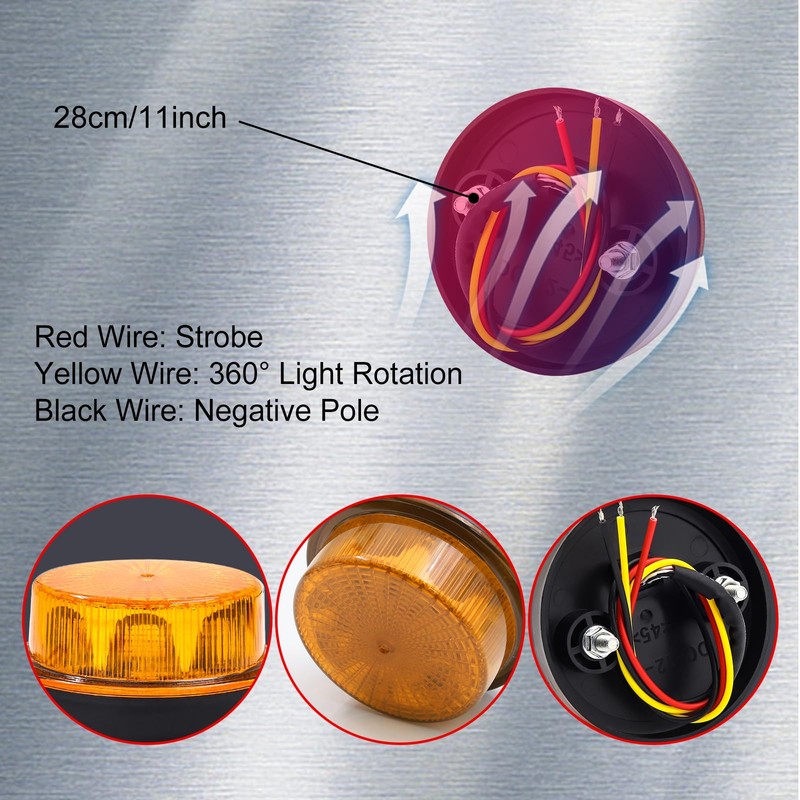 Round Emergency Strobe Lights,12-24V Rotating Beacon Light Emergency Warning Lights