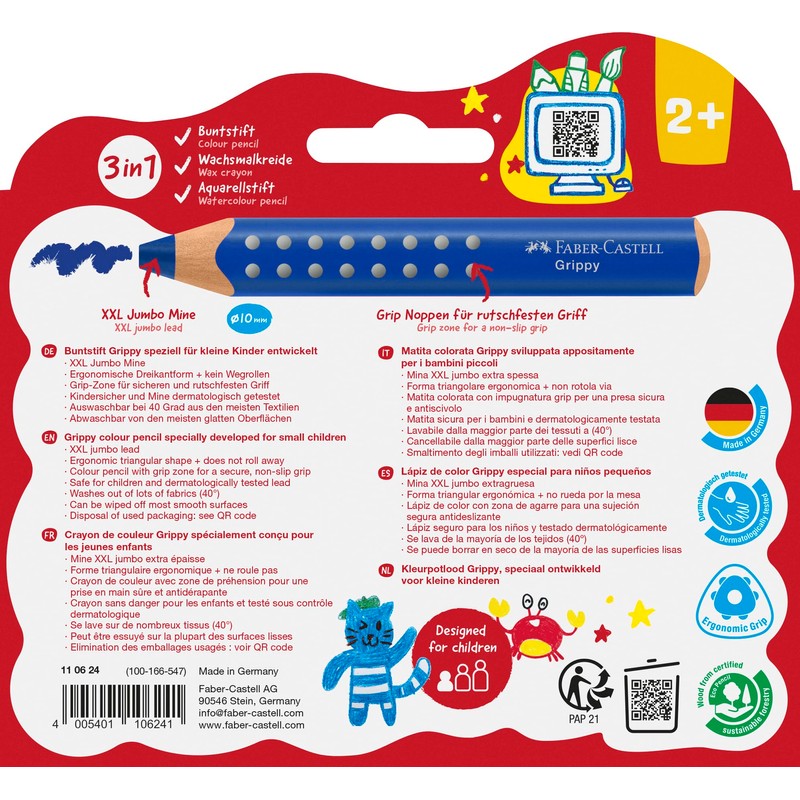 Faber-Castell Grippy 110624 Colouring Pencils Set, 10 Colouring Pencils for