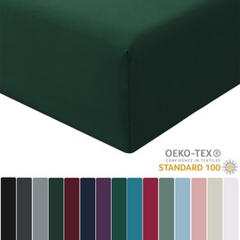 RUIKASI Microfibre Fitted Sheet, Oeko Tex Fitted Bed Sheet, Bed Linen, 30 cm Deep Pocket, Dark Green, 180 x 200 cm