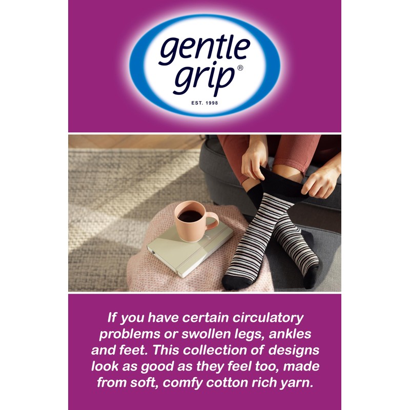 NEW: 6 Pairs Ladies Gentle Grip No Elastic Socks 4-8