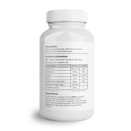 Hey Nutrition Hey Nutrition Collagen Complex Hyaluronic Acid & Sea Kelp Vitamin E, C, Biotin - Healthy Nails, Skin, Hair Joints Metabolism - Type 1 Marine Supplement - Non GMO, 60 Capsules